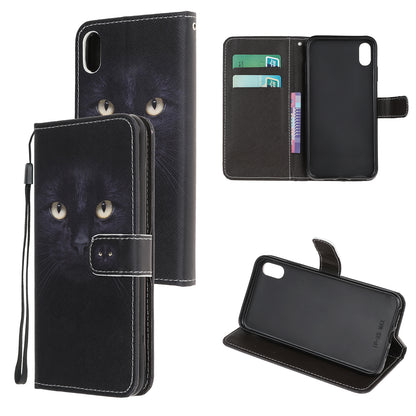 Newly Cross Texture Patterned Leather Stand Wallet Cover with Strap for iPhone XR 6.1 inch