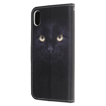 Newly Cross Texture Patterned Leather Stand Wallet Cover with Strap for iPhone XR 6.1 inch