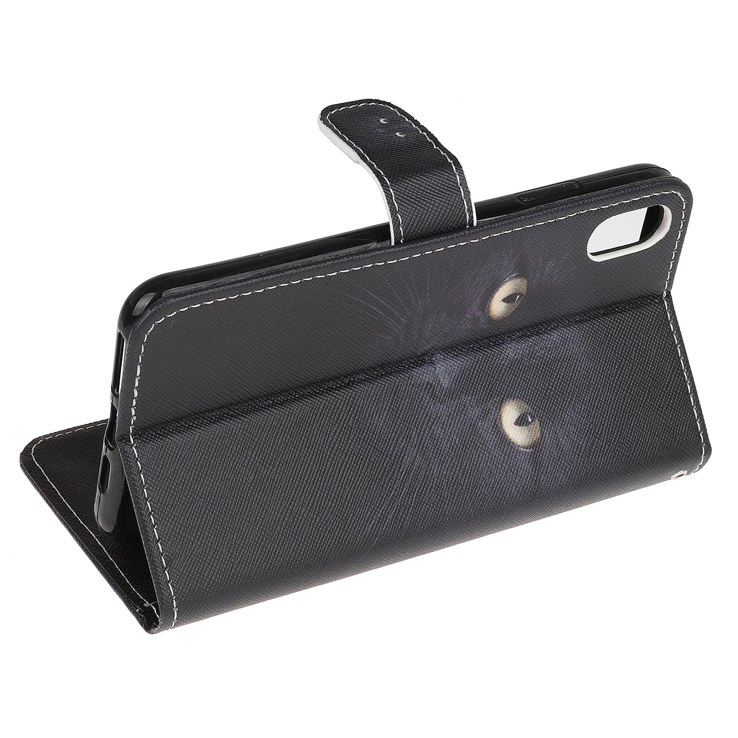 Newly Cross Texture Patterned Leather Stand Wallet Cover with Strap for iPhone XR 6.1 inch