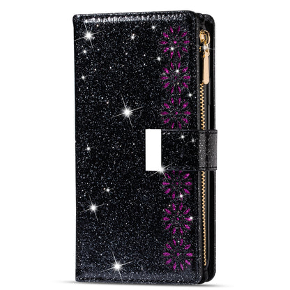 Glittery Starry Style Laser Carving Zipper Wallet Stand Leather Phone Shell for iPhone SE (2020)/SE (2022)/8/7