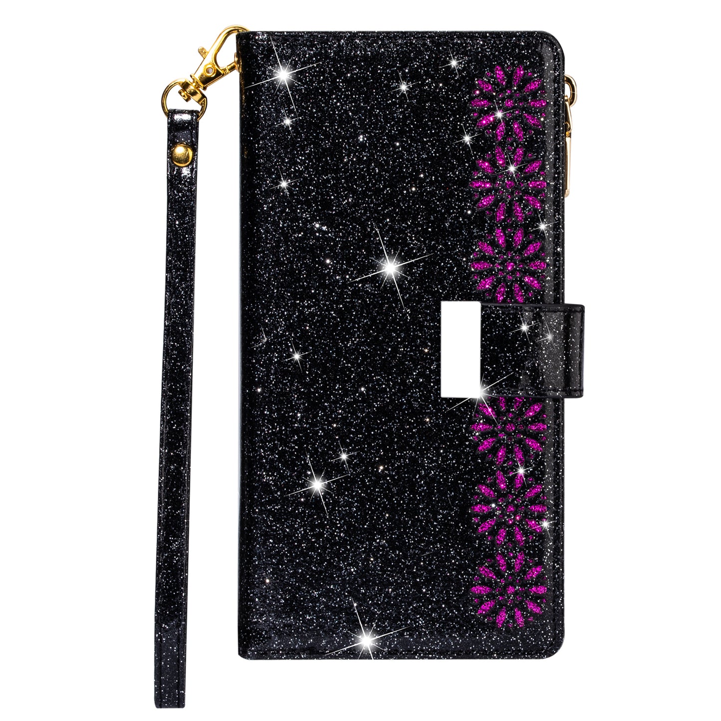 Glittery Starry Style Laser Carving Zipper Wallet Stand Leather Phone Shell for iPhone SE (2020)/SE (2022)/8/7