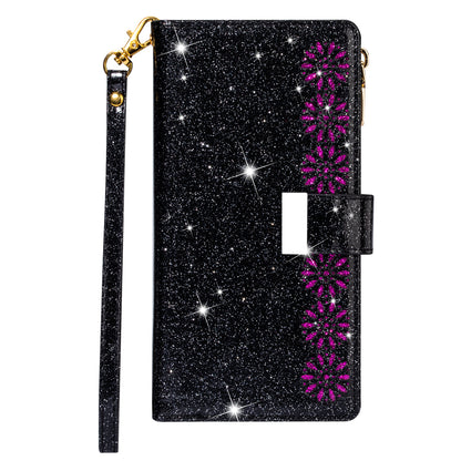 Glittery Starry Style Laser Carving Zipper Wallet Stand Leather Phone Shell for iPhone SE (2020)/SE (2022)/8/7
