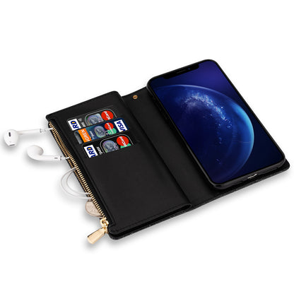 Glittery Starry Style Laser Carving Zipper Wallet Stand Leather Phone Shell for iPhone SE (2020)/SE (2022)/8/7