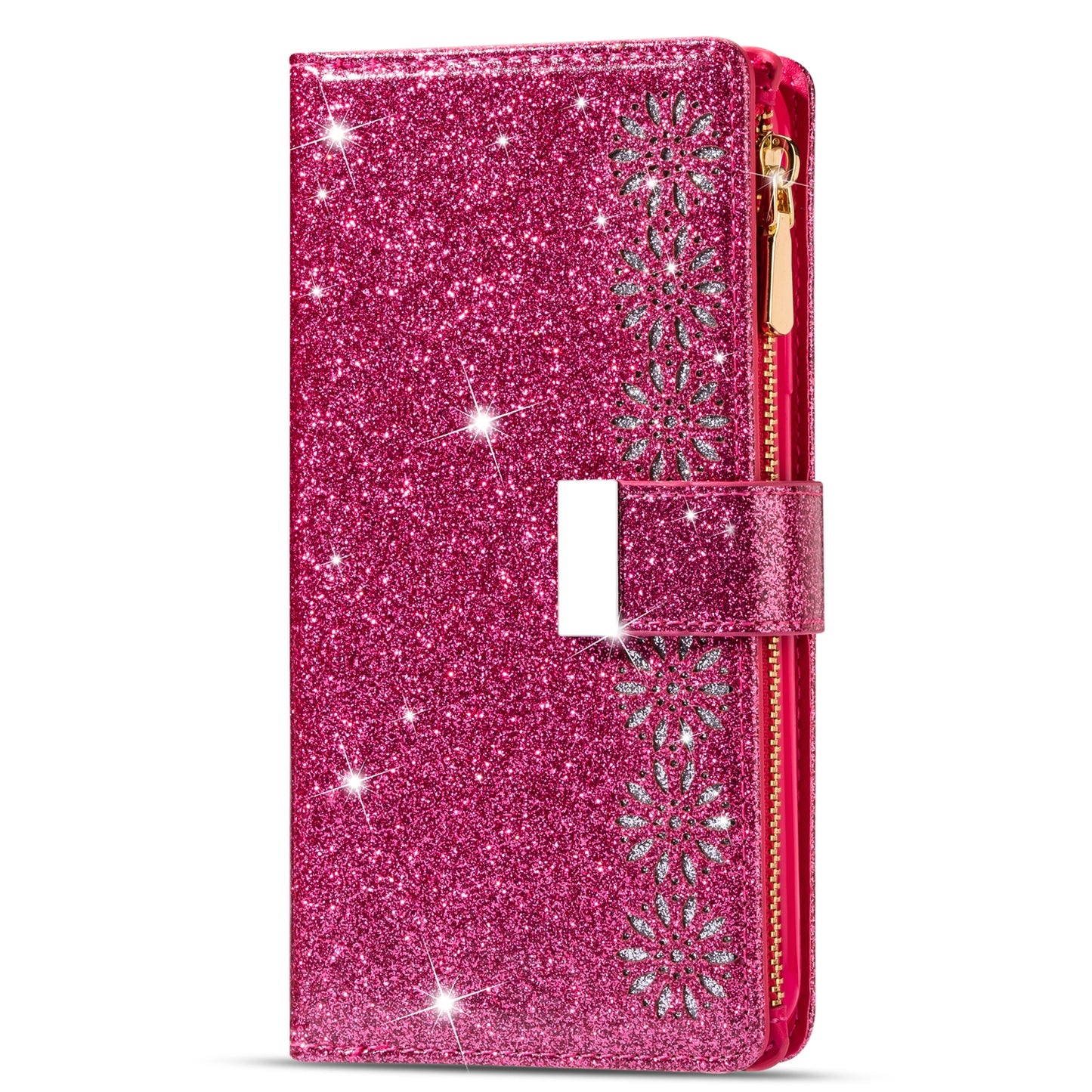 Glittery Starry Style Laser Carving Zipper Wallet Stand Leather Phone Shell for iPhone SE (2020)/SE (2022)/8/7