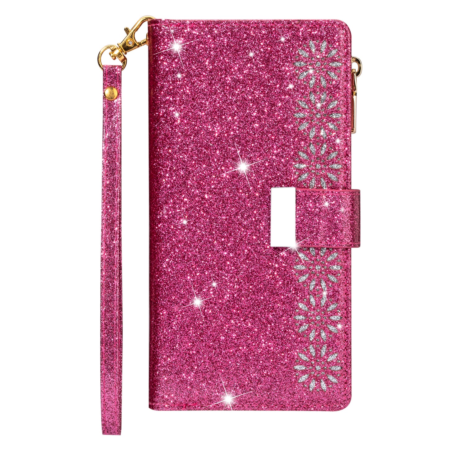 Glittery Starry Style Laser Carving Zipper Wallet Stand Leather Phone Shell for iPhone SE (2020)/SE (2022)/8/7