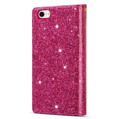Glittery Starry Style Laser Carving Zipper Wallet Stand Leather Phone Shell for iPhone SE (2020)/SE (2022)/8/7