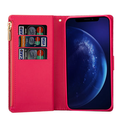 Glittery Starry Style Laser Carving Zipper Wallet Stand Leather Phone Shell for iPhone SE (2020)/SE (2022)/8/7