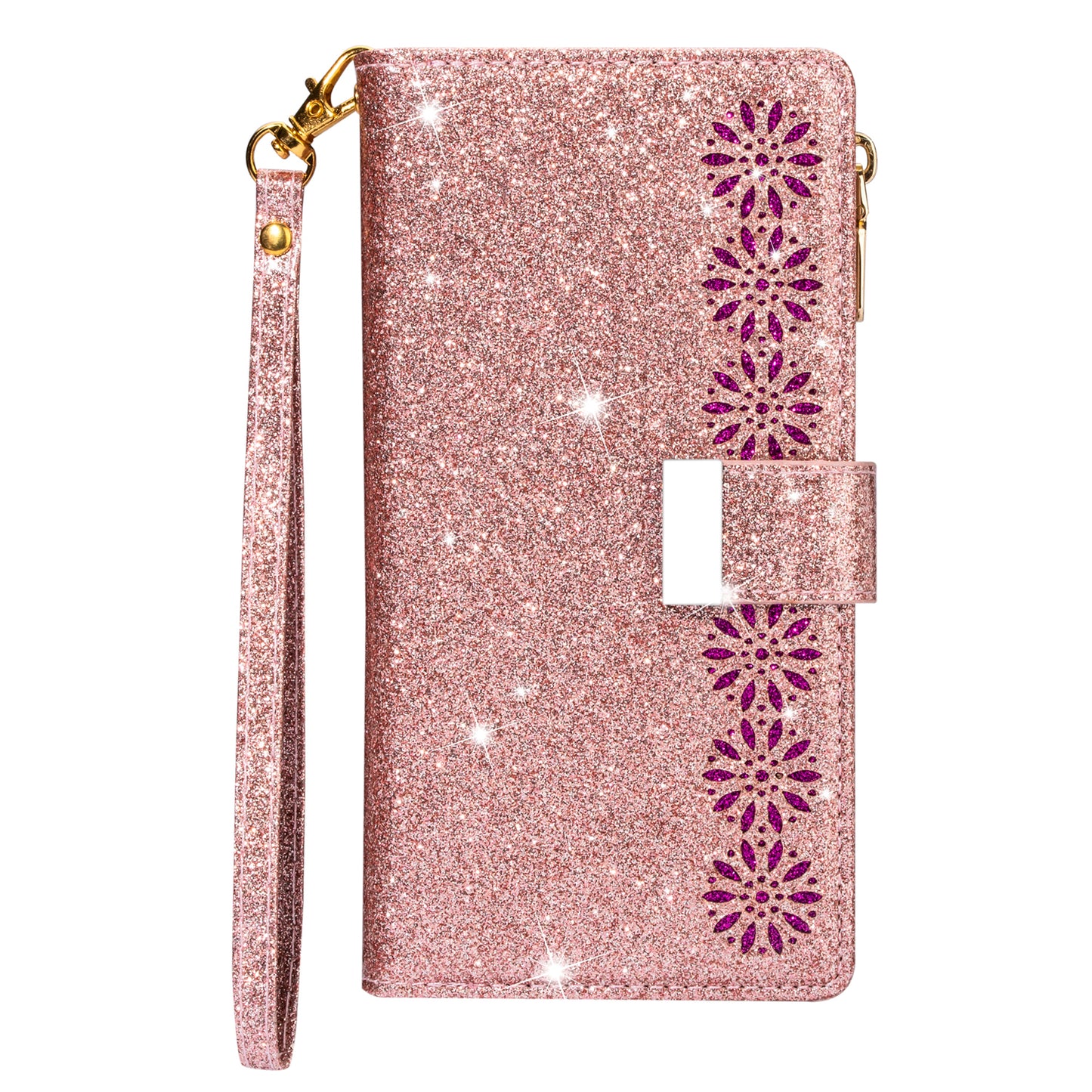 Glittery Starry Style Laser Carving Zipper Wallet Stand Leather Phone Shell for iPhone SE (2020)/SE (2022)/8/7