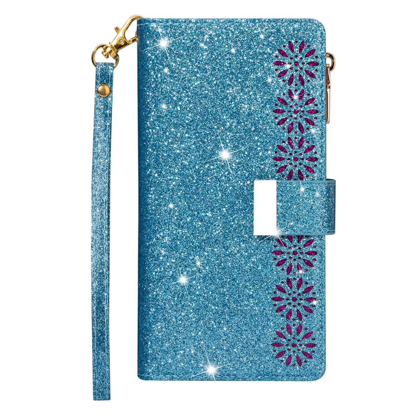 Glittery Starry Style Laser Carving Zipper Wallet Stand Leather Phone Shell for iPhone SE (2020)/SE (2022)/8/7