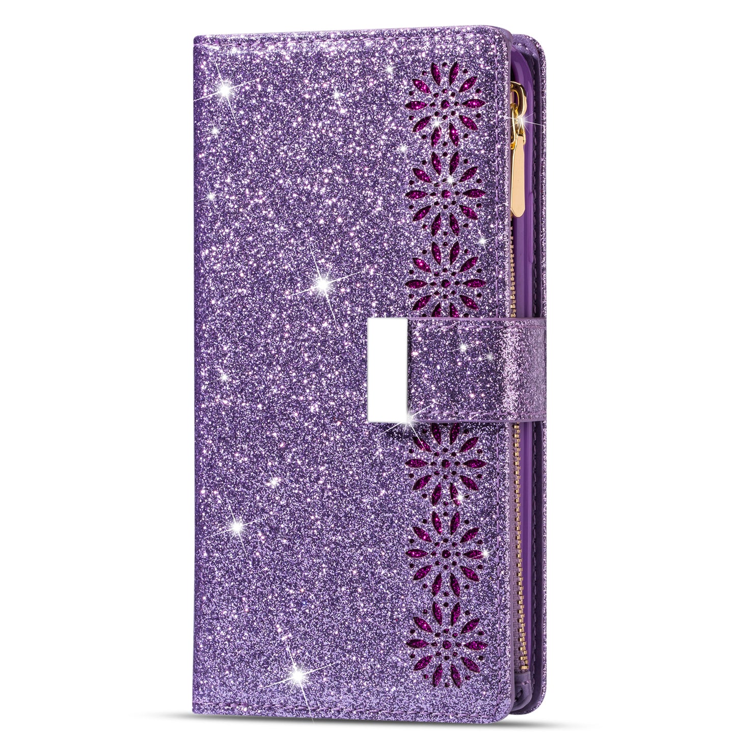 Glittery Starry Style Laser Carving Zipper Wallet Stand Leather Phone Shell for iPhone SE (2020)/SE (2022)/8/7