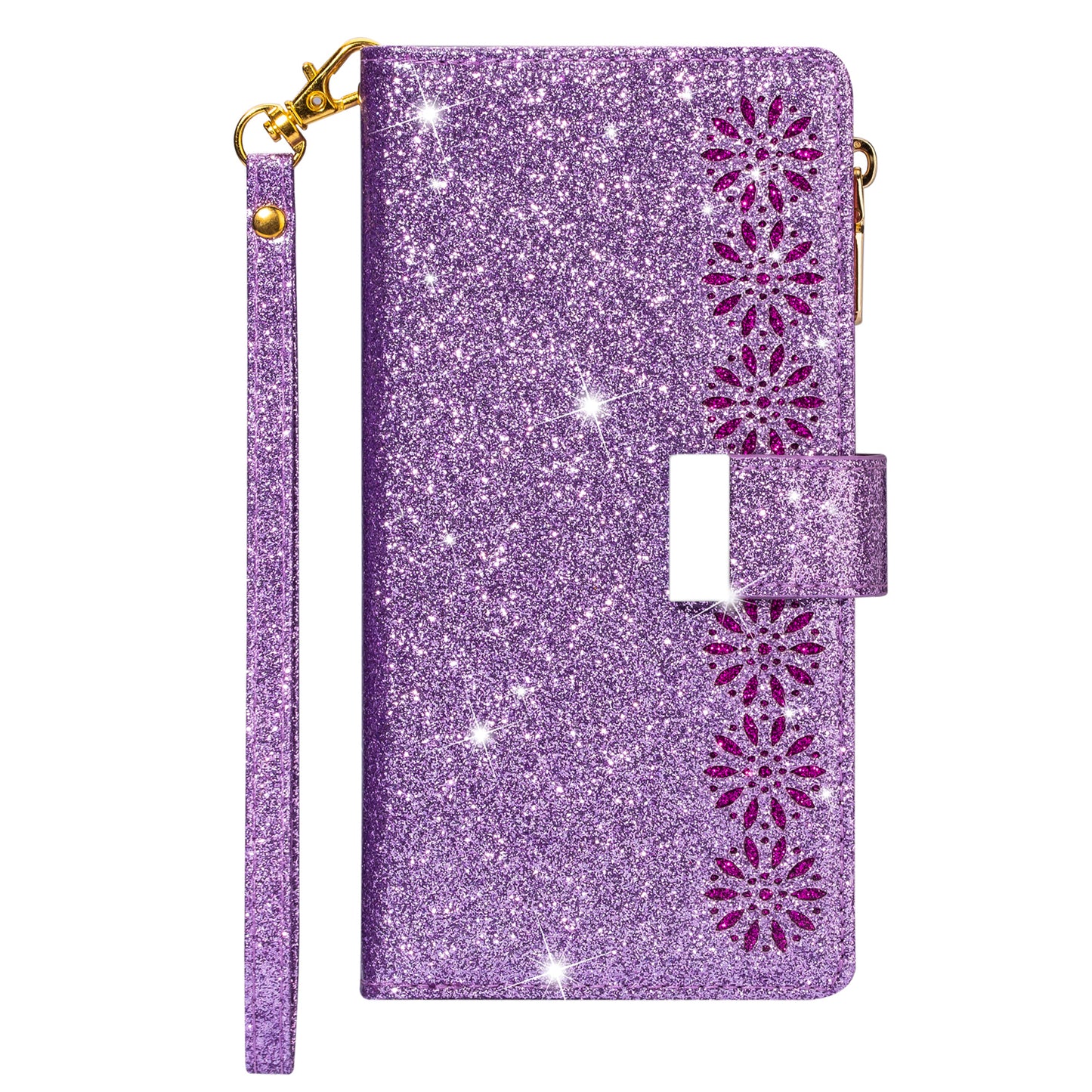 Glittery Starry Style Laser Carving Zipper Wallet Stand Leather Phone Shell for iPhone SE (2020)/SE (2022)/8/7