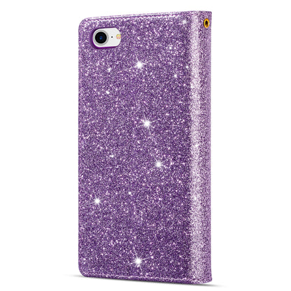 Glittery Starry Style Laser Carving Zipper Wallet Stand Leather Phone Shell for iPhone SE (2020)/SE (2022)/8/7