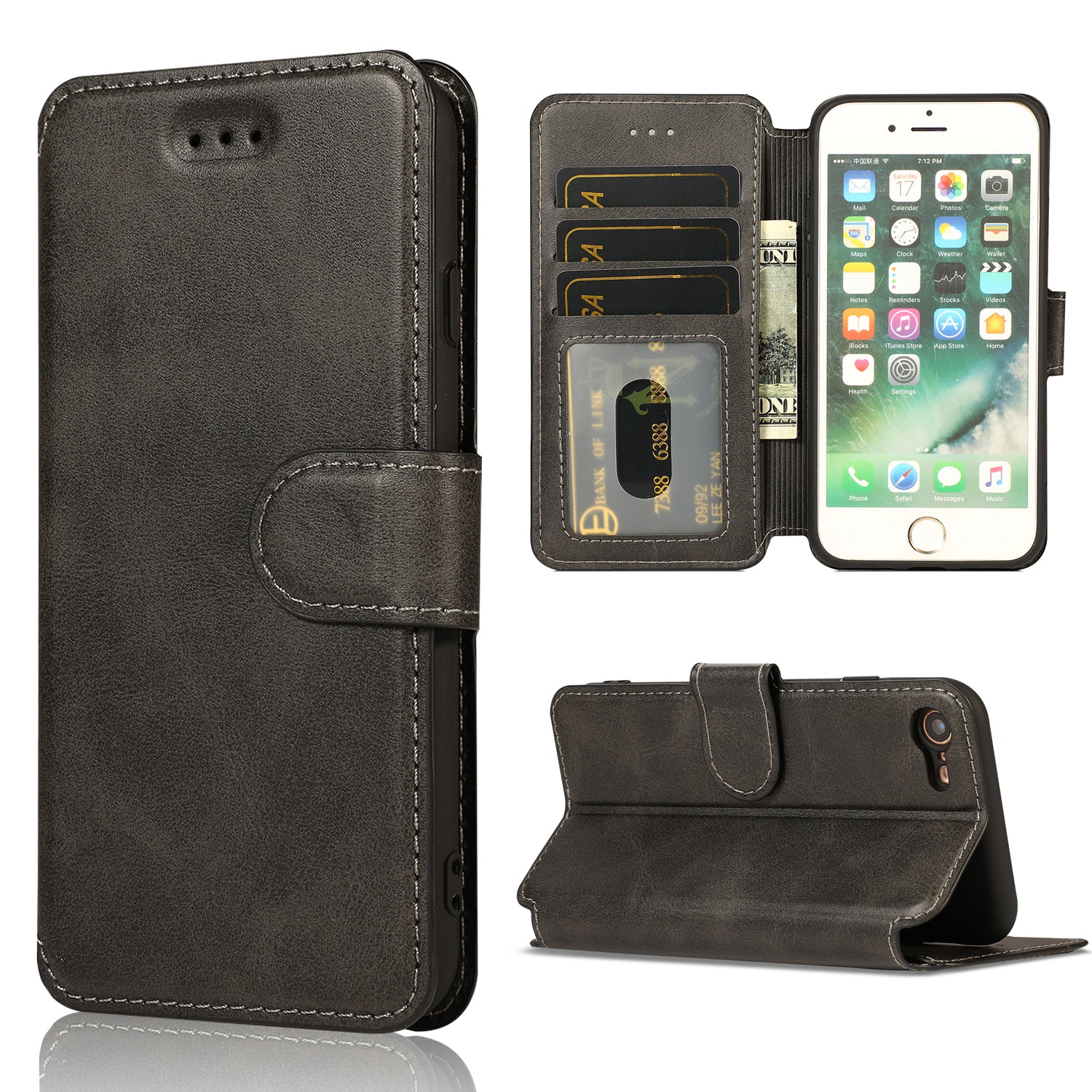 PU Leather + TPU Wallet Stand Phone Cover for iPhone SE (2020)/SE (2022)/8/7