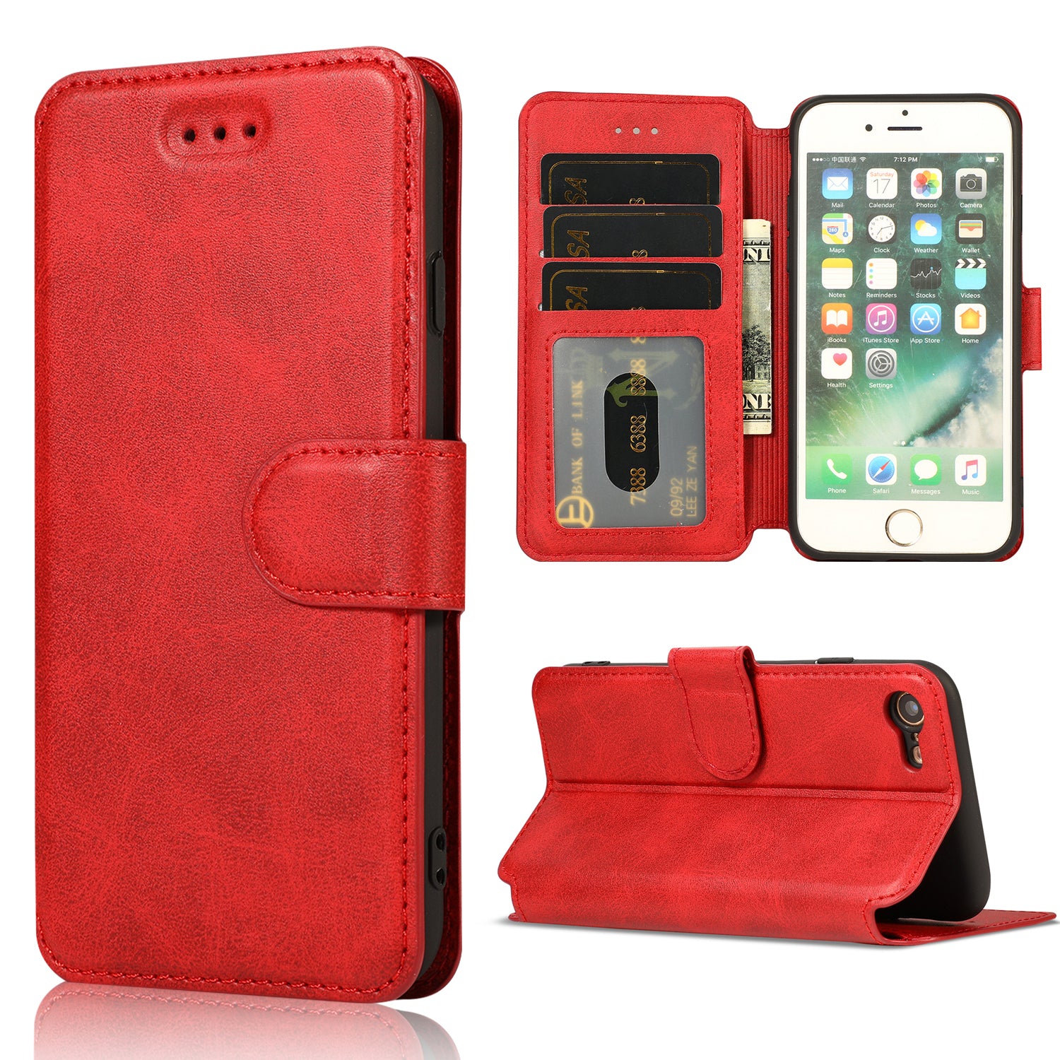 PU Leather + TPU Wallet Stand Phone Cover for iPhone SE (2020)/SE (2022)/8/7