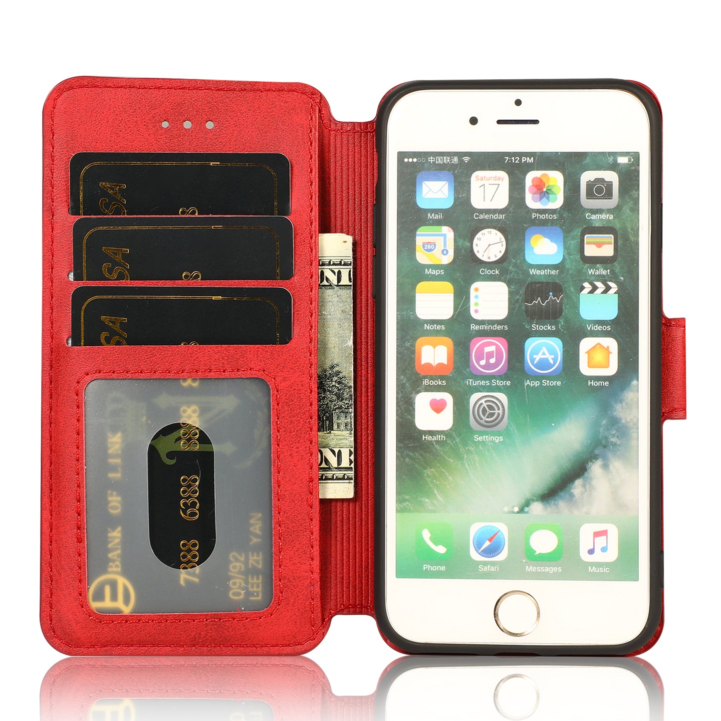 PU Leather + TPU Wallet Stand Phone Cover for iPhone SE (2020)/SE (2022)/8/7