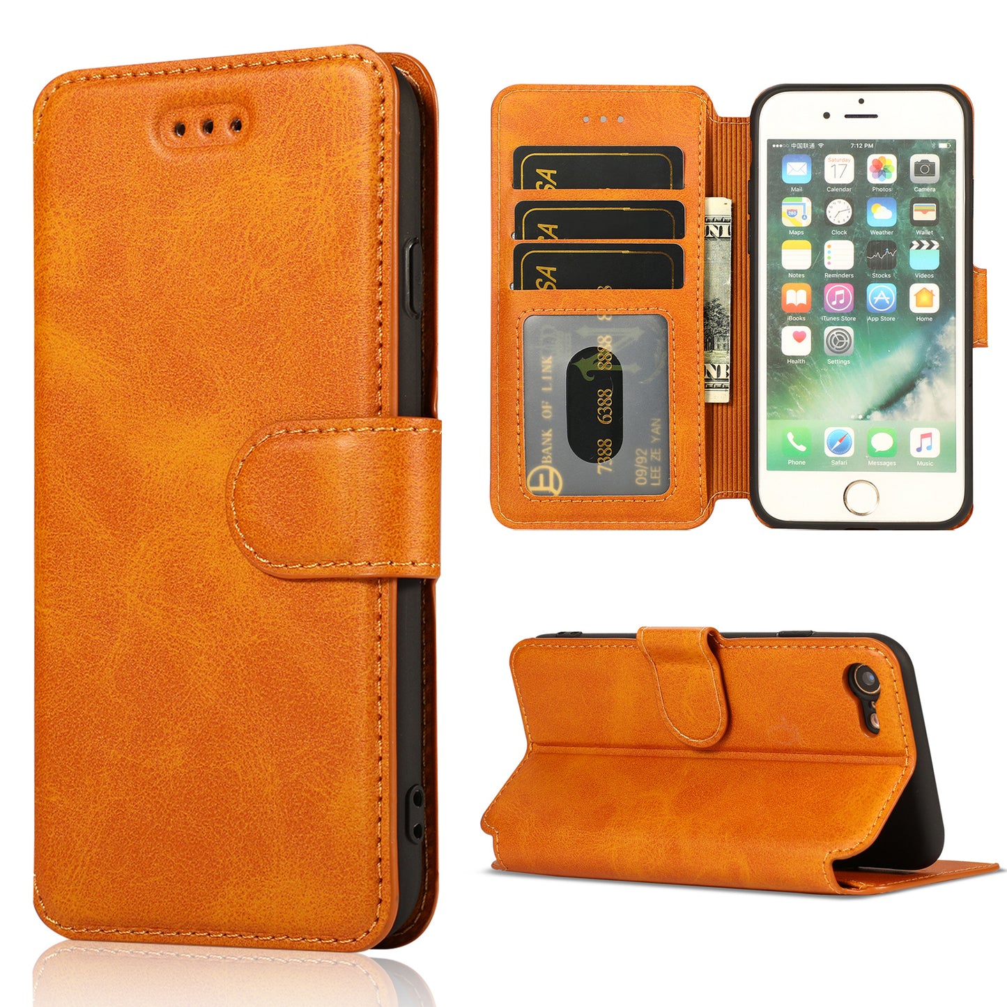 PU Leather + TPU Wallet Stand Phone Cover for iPhone SE (2020)/SE (2022)/8/7