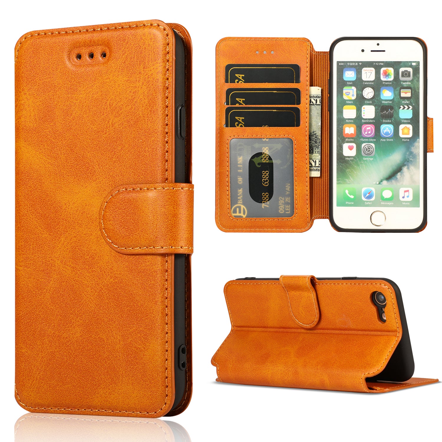 PU Leather + TPU Wallet Stand Phone Cover for iPhone SE (2020)/SE (2022)/8/7