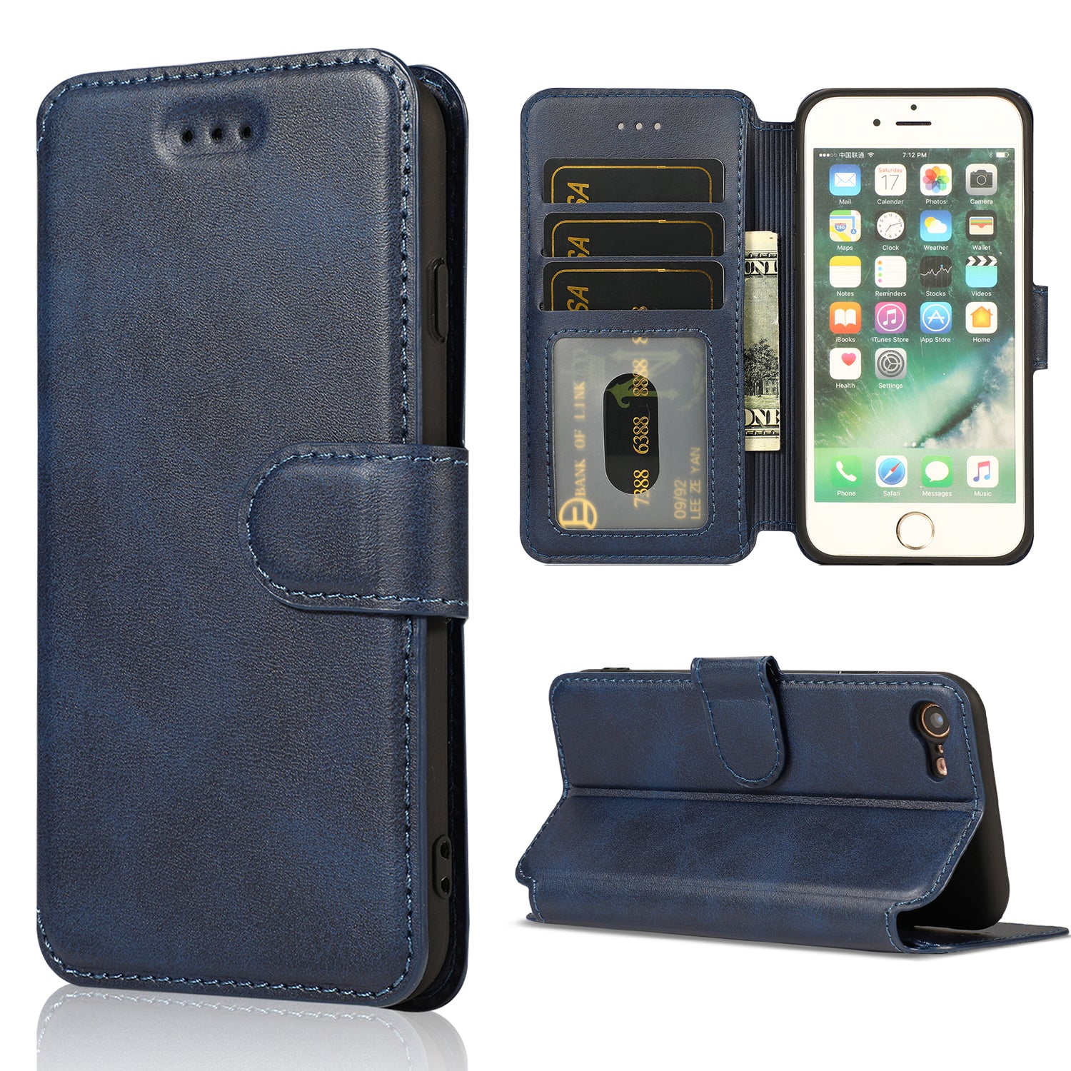 PU Leather + TPU Wallet Stand Phone Cover for iPhone SE (2020)/SE (2022)/8/7