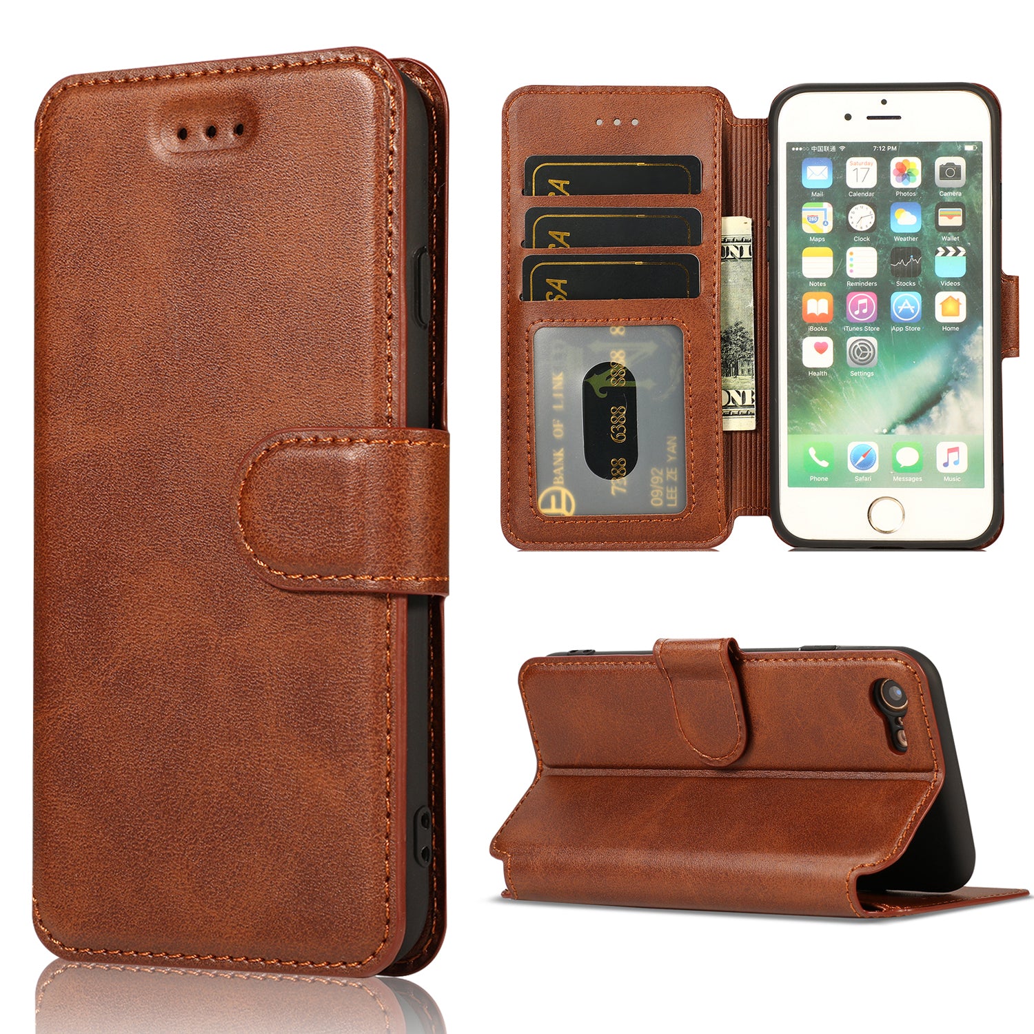 PU Leather + TPU Wallet Stand Phone Cover for iPhone SE (2020)/SE (2022)/8/7