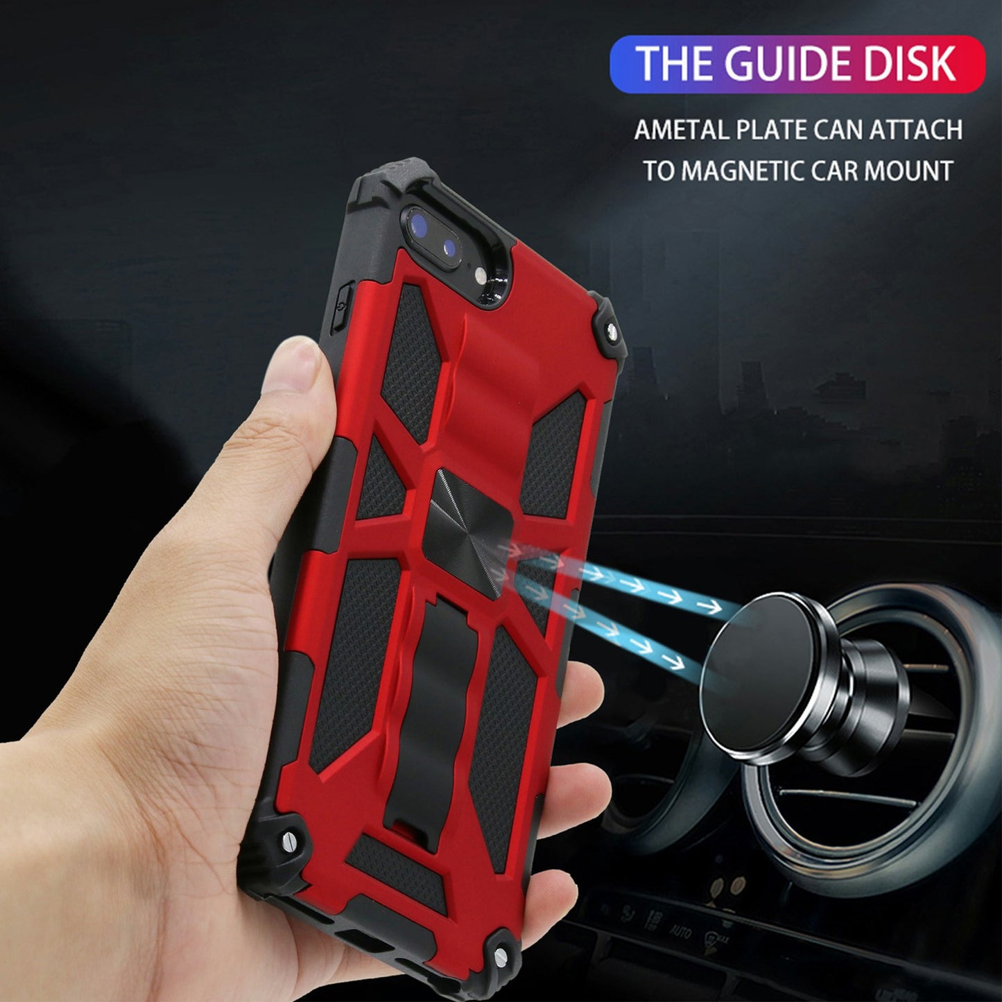 Kickstand Armor Dropproof PC TPU Hybrid Case with Magnetic Metal Sheet for iPhone 6 Plus / 7 Plus / 8 Plus 5.5-inch