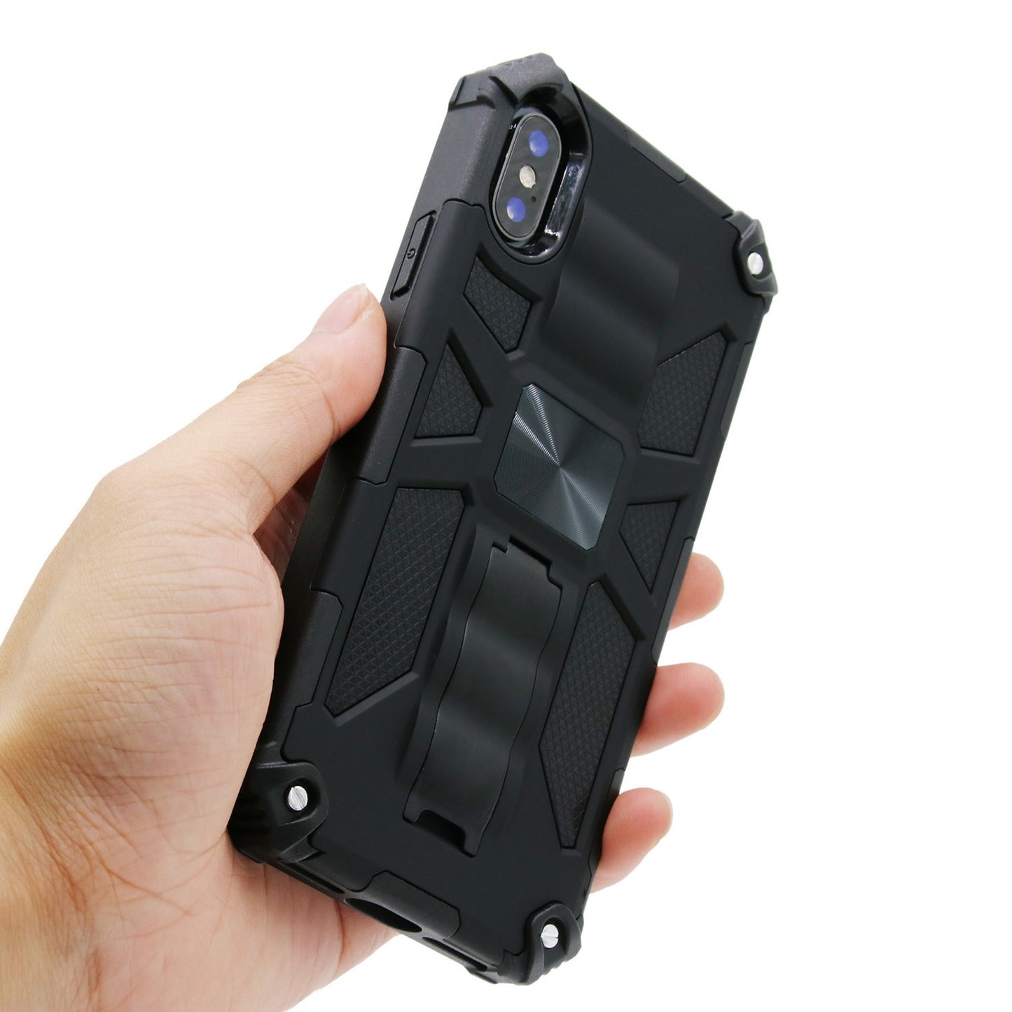 Kickstand Armor Dropproof PC TPU Hybrid Case with Magnetic Metal Sheet for iPhone XS Max 6.5-inch