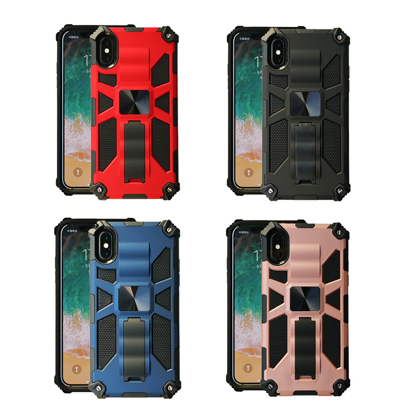 Kickstand Armor Dropproof PC TPU Hybrid Case with Magnetic Metal Sheet for iPhone XS Max 6.5-inch