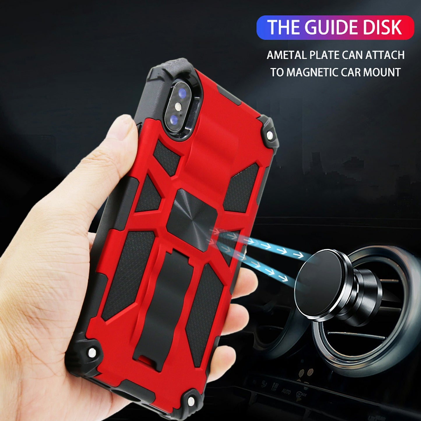 Kickstand Armor Dropproof PC TPU Hybrid Case with Magnetic Metal Sheet for iPhone XS Max 6.5-inch
