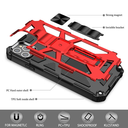 Kickstand Armor Dropproof PC TPU Hybrid Case with Magnetic Metal Sheet for iPhone XS Max 6.5-inch