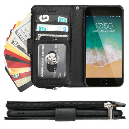 Microfiber Leather Zipper Wallet Case for Apple iPhone 7/8/SE (2020)/SE (2022)