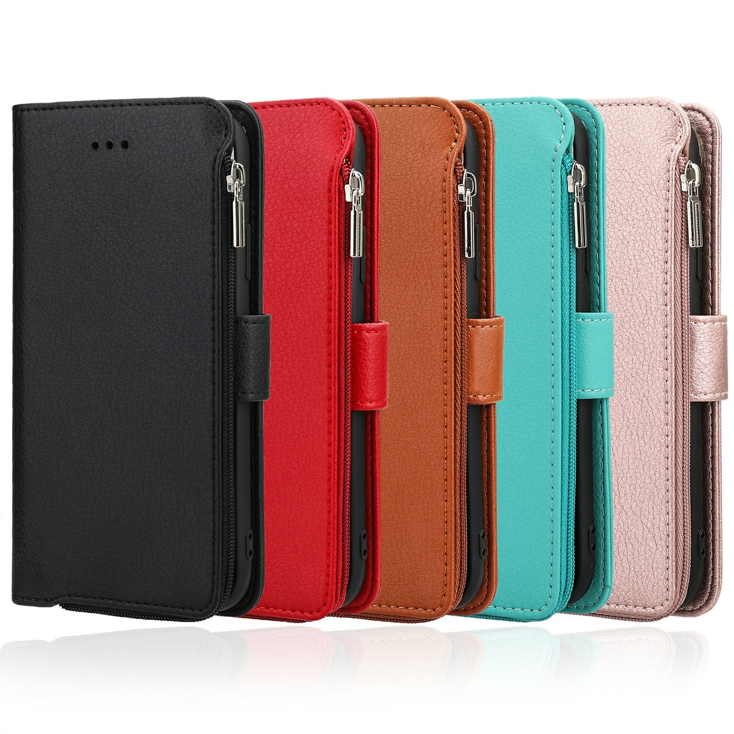 Microfiber Leather Zipper Wallet Case for Apple iPhone 7/8/SE (2020)/SE (2022)
