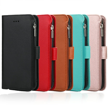 Microfiber Leather Zipper Wallet Case for Apple iPhone 7/8/SE (2020)/SE (2022)