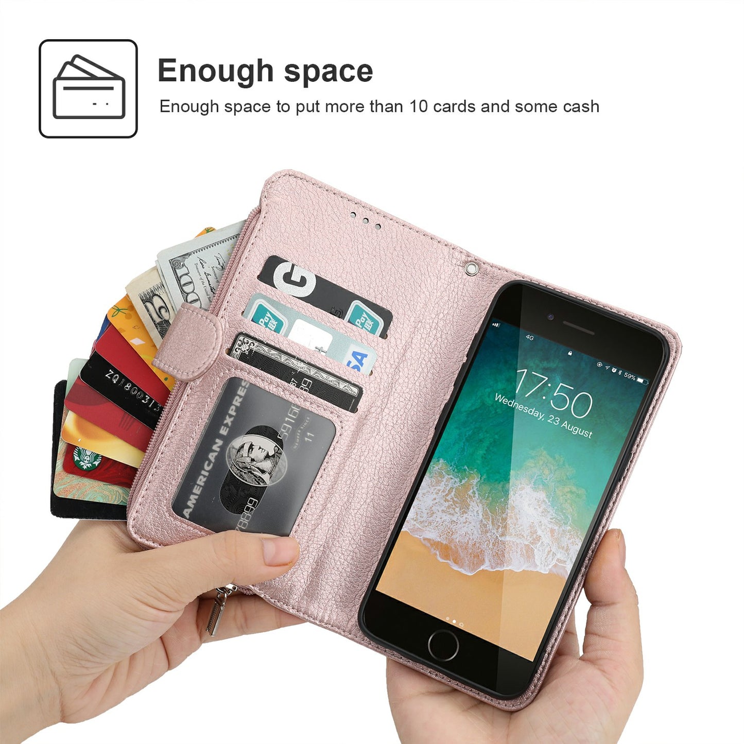 Microfiber Leather Zipper Wallet Case for Apple iPhone 7/8/SE (2020)/SE (2022)