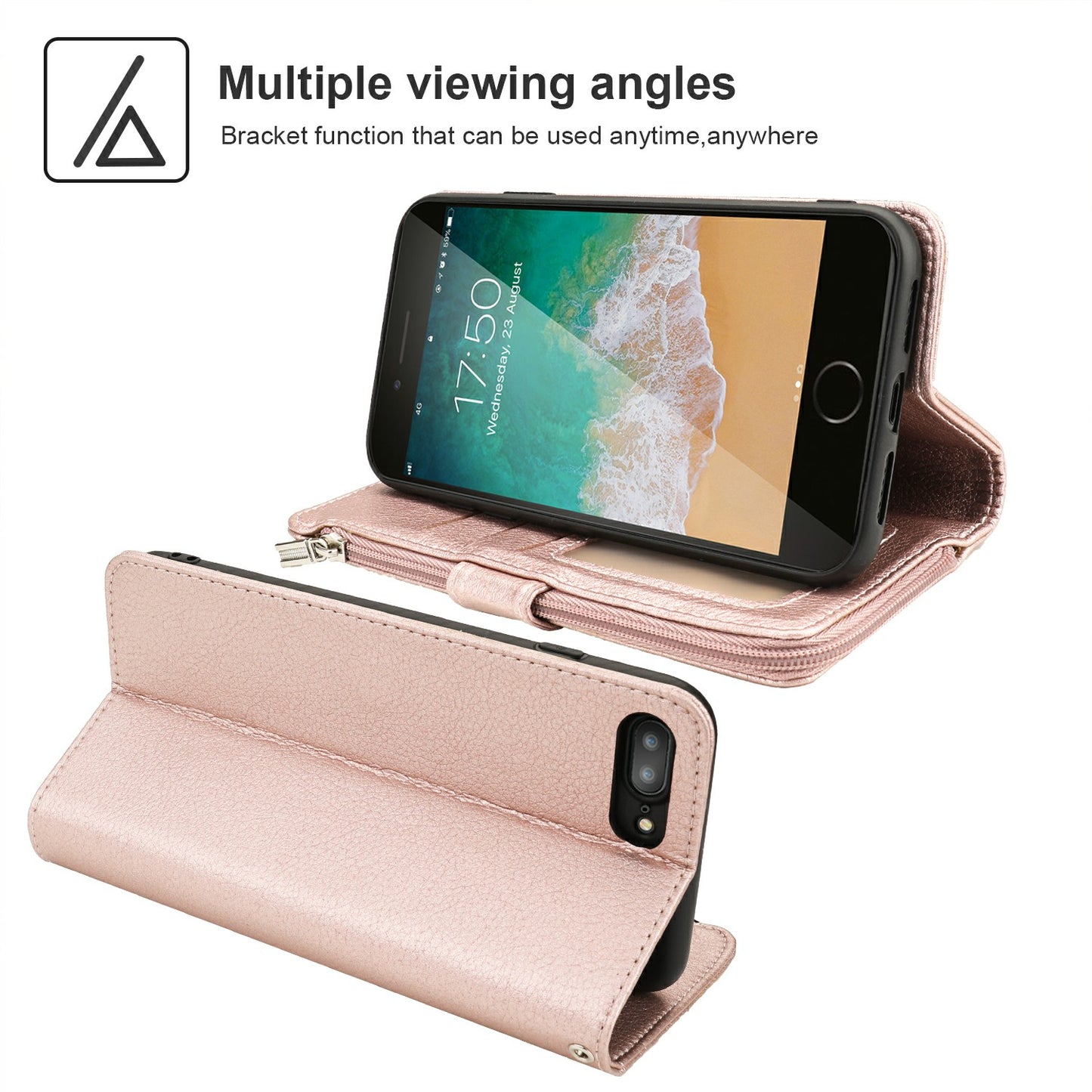 Microfiber Leather Zipper Wallet Case for Apple iPhone 7/8/SE (2020)/SE (2022)