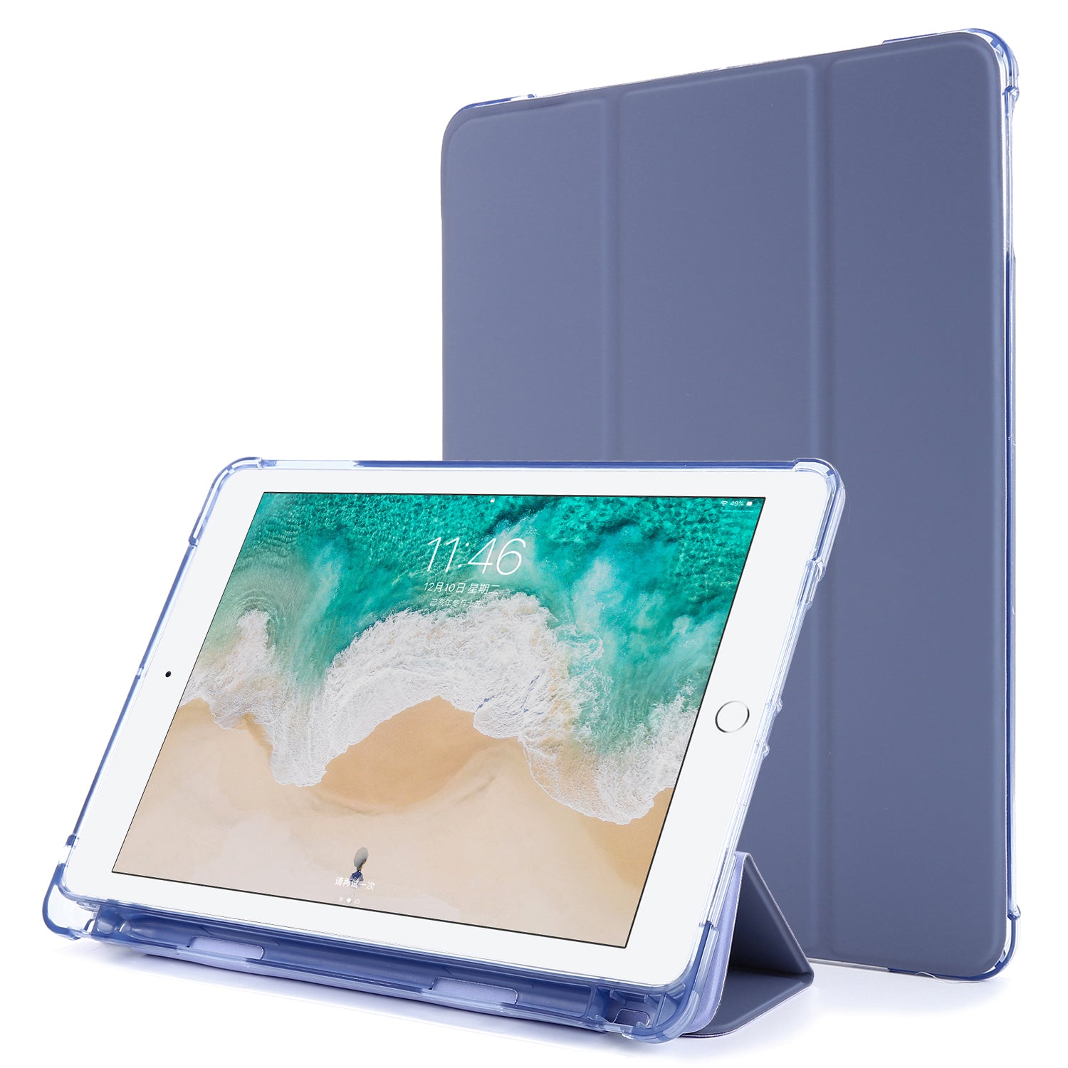 Shockproof Anti-scratch Anti-dust Tri-fold Stand Leather Tablet Case with Pen Slot for iPad 9.7-inch (2018)