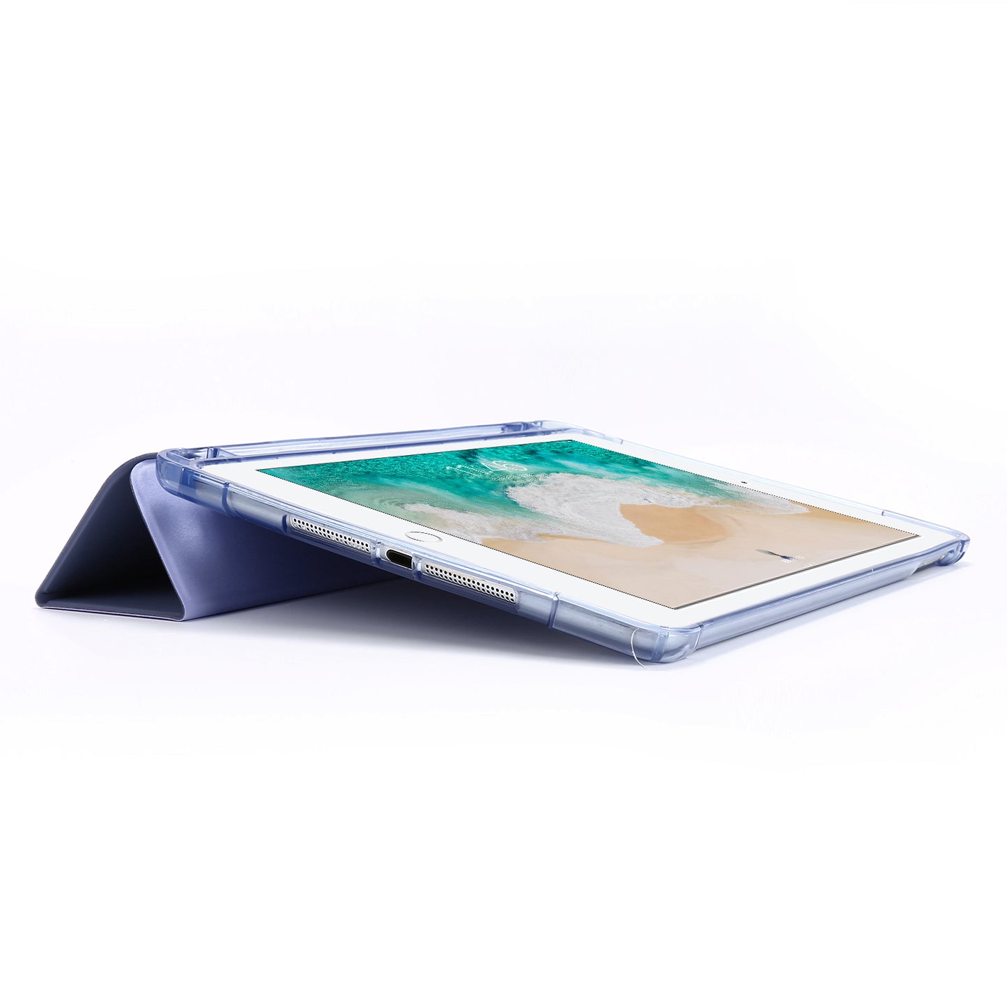Shockproof Anti-scratch Anti-dust Tri-fold Stand Leather Tablet Case with Pen Slot for iPad 9.7-inch (2018)