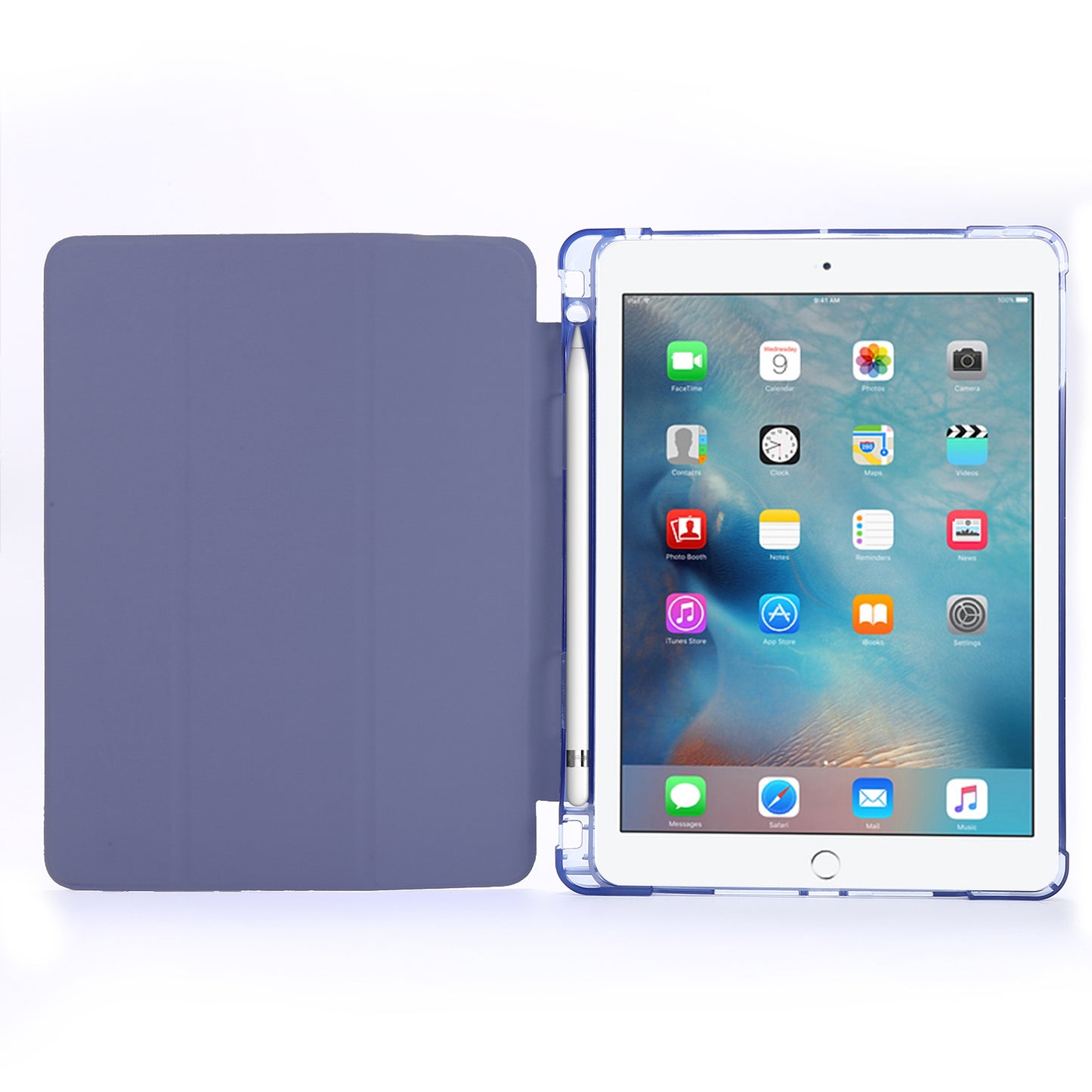 Shockproof Anti-scratch Anti-dust Tri-fold Stand Leather Tablet Case with Pen Slot for iPad 9.7-inch (2018)