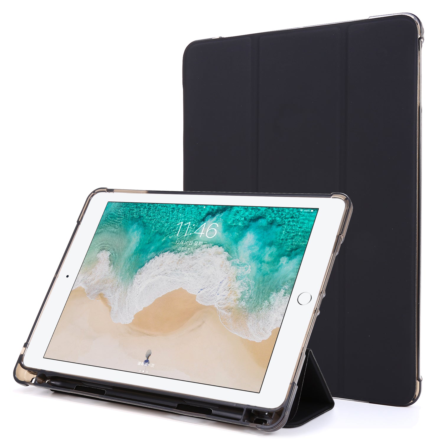 Shockproof Anti-scratch Anti-dust Tri-fold Stand Leather Tablet Case with Pen Slot for iPad 9.7-inch (2018)