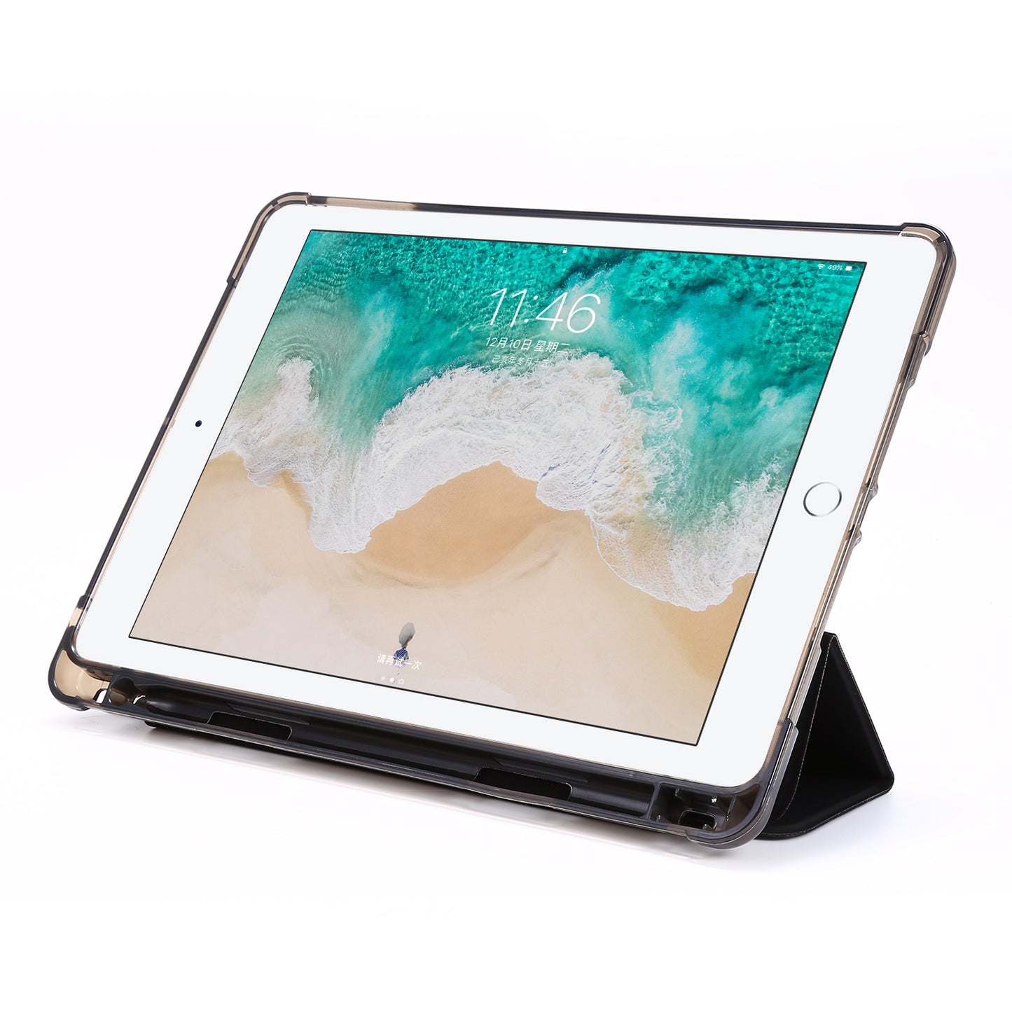 Shockproof Anti-scratch Anti-dust Tri-fold Stand Leather Tablet Case with Pen Slot for iPad 9.7-inch (2018)
