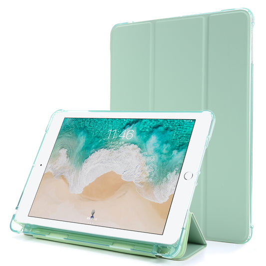 Shockproof Anti-scratch Anti-dust Tri-fold Stand Leather Tablet Case with Pen Slot for iPad 9.7-inch (2018)