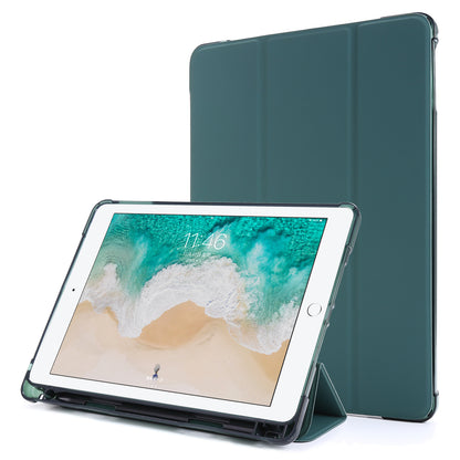Shockproof Anti-scratch Anti-dust Tri-fold Stand Leather Tablet Case with Pen Slot for iPad 9.7-inch (2018)