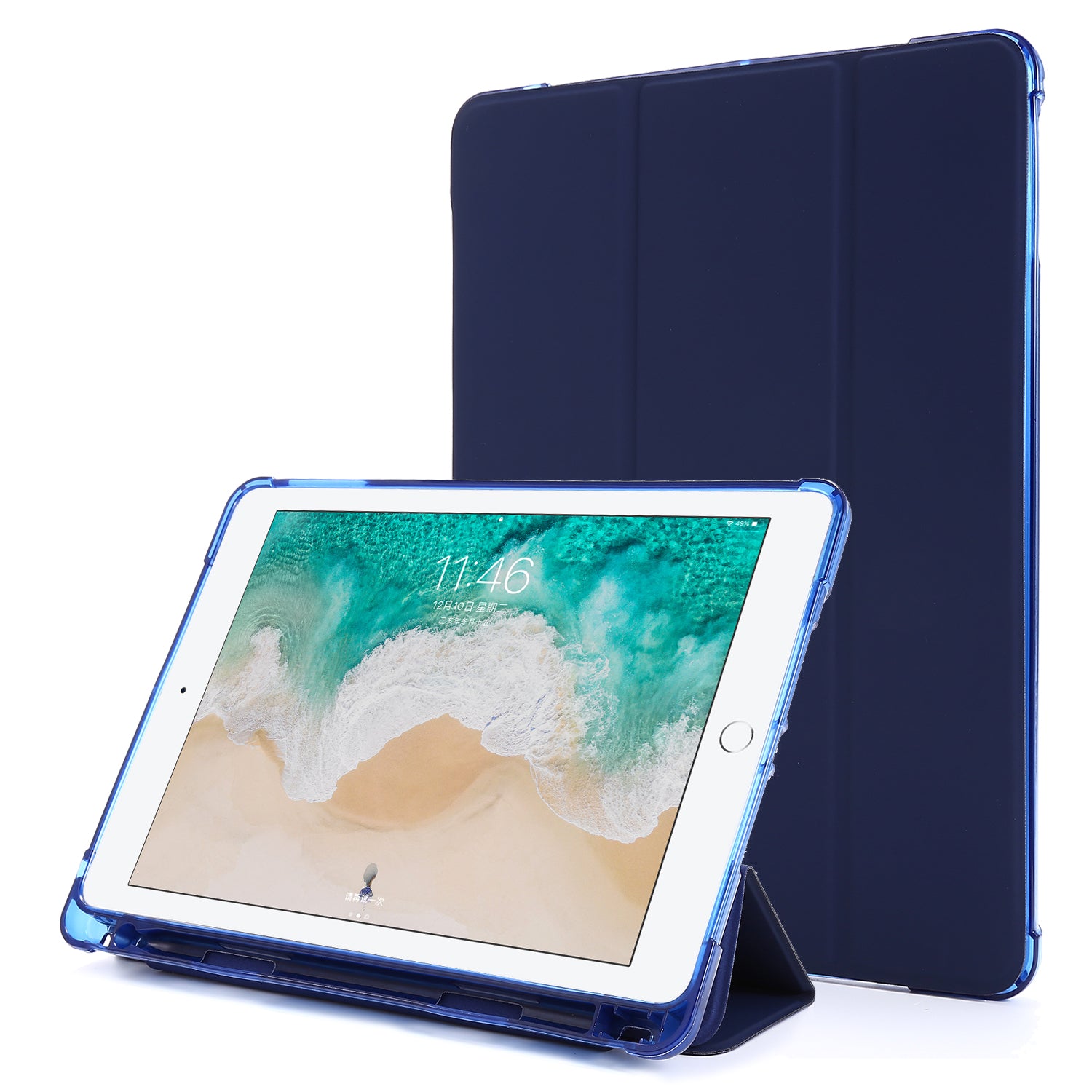 Shockproof Anti-scratch Anti-dust Tri-fold Stand Leather Tablet Case with Pen Slot for iPad 9.7-inch (2018)