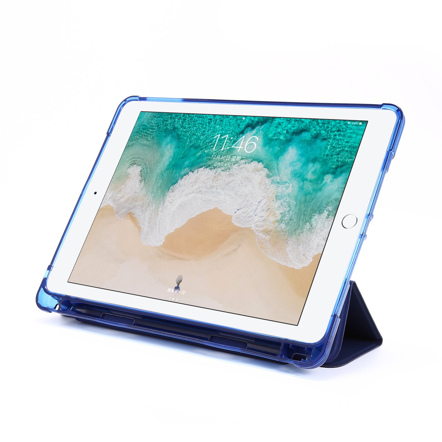 Shockproof Anti-scratch Anti-dust Tri-fold Stand Leather Tablet Case with Pen Slot for iPad 9.7-inch (2018)