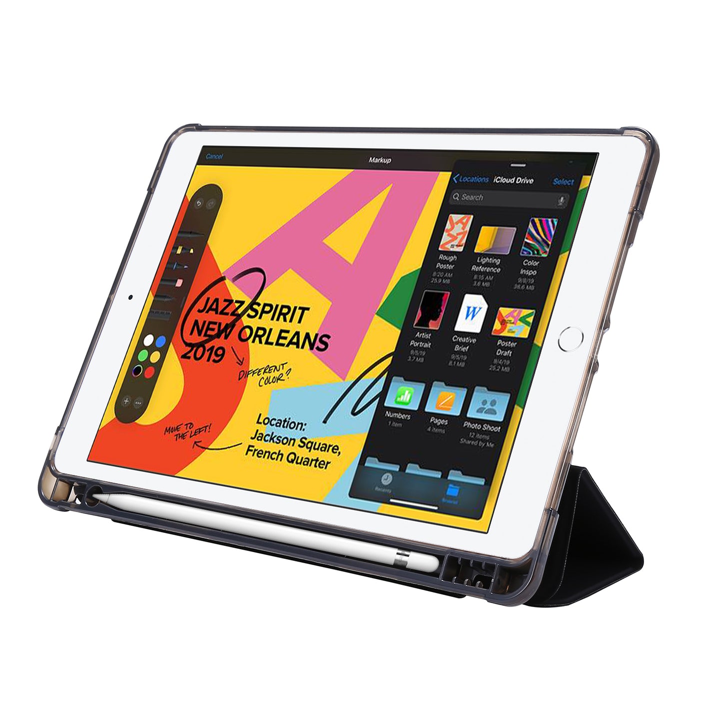 Tri-fold Stand Leather Tablet Shell with Pen Slot for iPad 10.2 (2021)/(2020)/(2019)