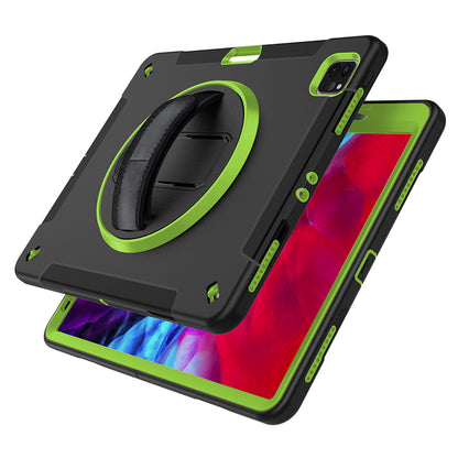 For iPad Pro 12.9-inch (2021)/(2020)/(2018) 360 Degree Swivel Handy Strap Kickstand PC + Silicone Tablet Case with Shoulder Strap