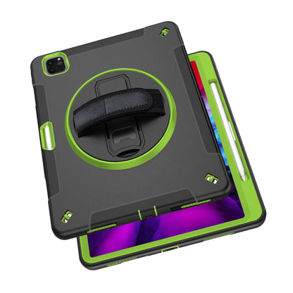 For iPad Pro 12.9-inch (2021)/(2020)/(2018) 360 Degree Swivel Handy Strap Kickstand PC + Silicone Tablet Case with Shoulder Strap