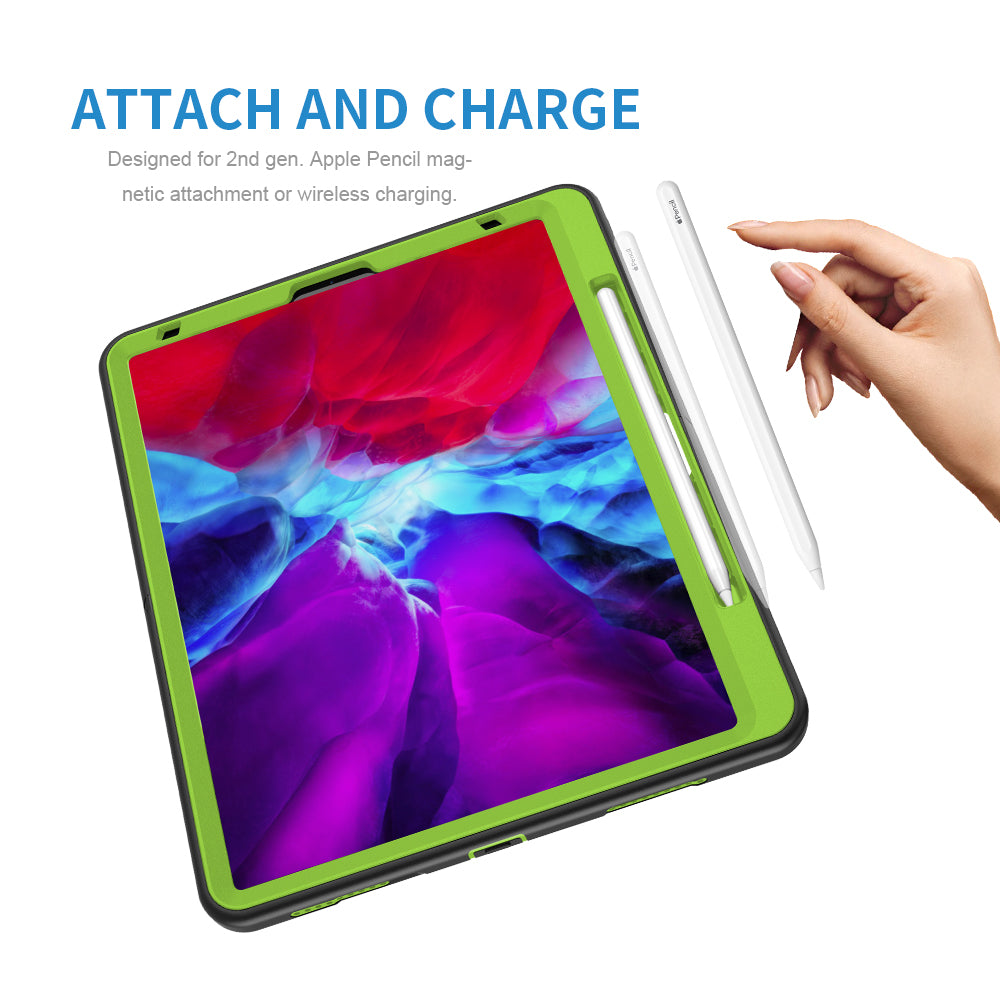 For iPad Pro 12.9-inch (2021)/(2020)/(2018) 360 Degree Swivel Handy Strap Kickstand PC + Silicone Tablet Case with Shoulder Strap