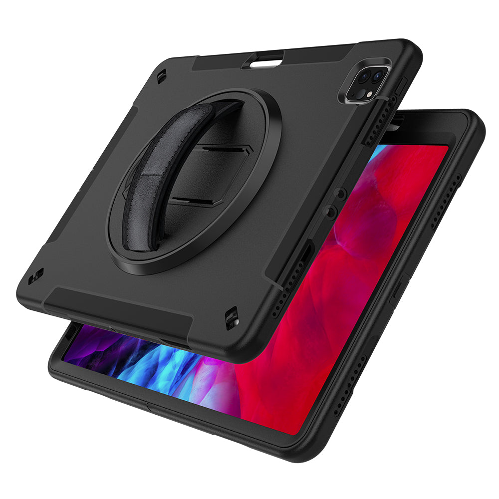 For iPad Pro 12.9-inch (2021)/(2020)/(2018) 360 Degree Swivel Handy Strap Kickstand PC + Silicone Tablet Case with Shoulder Strap