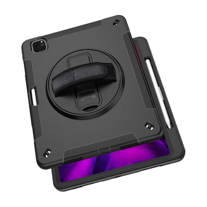 For iPad Pro 12.9-inch (2021)/(2020)/(2018) 360 Degree Swivel Handy Strap Kickstand PC + Silicone Tablet Case with Shoulder Strap