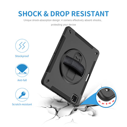 For iPad Pro 12.9-inch (2021)/(2020)/(2018) 360 Degree Swivel Handy Strap Kickstand PC + Silicone Tablet Case with Shoulder Strap