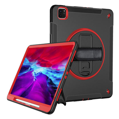 For iPad Pro 12.9-inch (2021)/(2020)/(2018) 360 Degree Swivel Handy Strap Kickstand PC + Silicone Tablet Case with Shoulder Strap